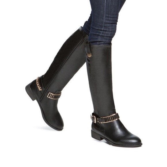 NIB Sz 6 Shoe Dazzle Black Faux Leather Moto Boots - Picture 4 of 6